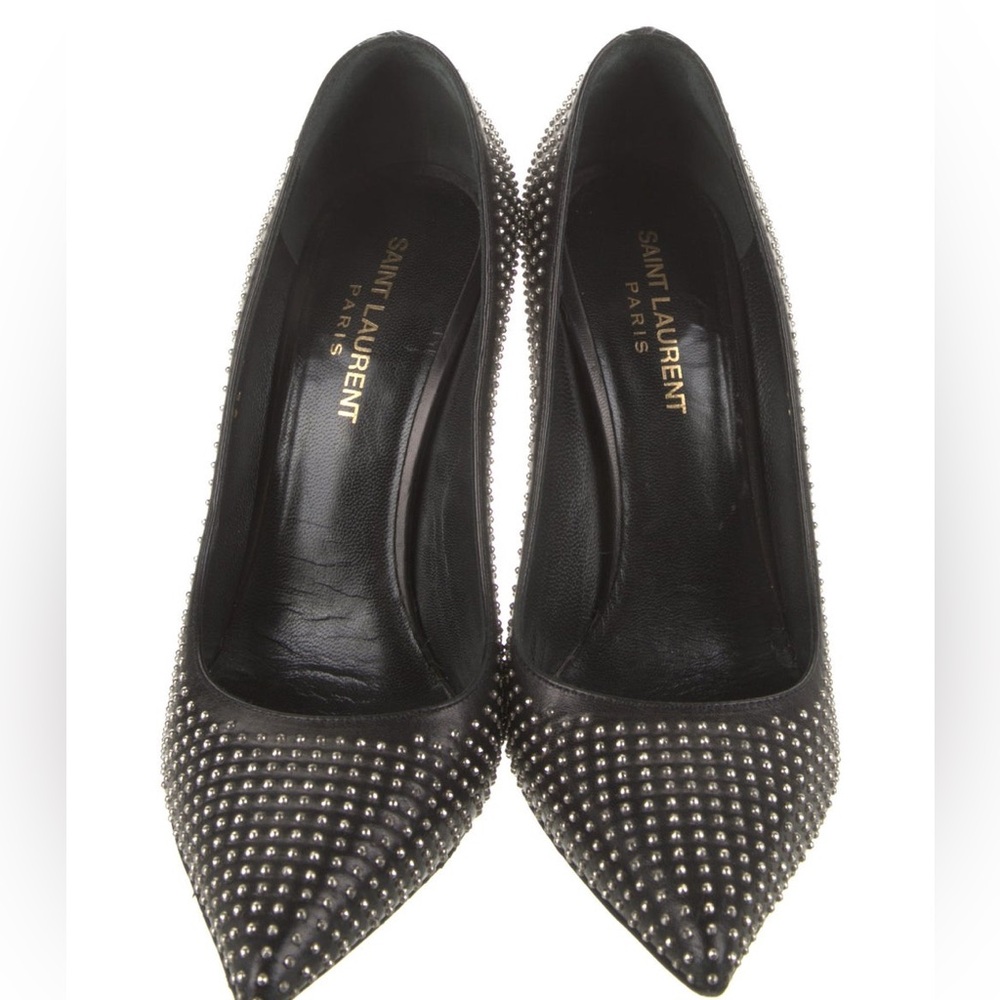 Saint Laurent Black Suede Crystal Embellished Pointed Pumps Size 7.5